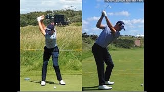 Justin Thomas golf swing  Long Iron faceon amp downtheline July 2017 [upl. by Nidnerb867]